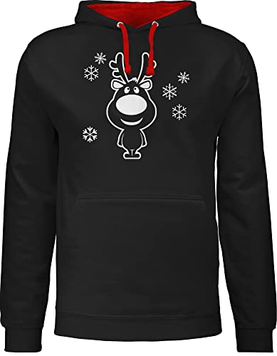 Pullover Herren Frauen Hoodie Kontrast zweifarbig - Weihnachten Geschenke Christmas Bekleidung - Rentier Schneeflocken - 3XL - Schwarz/Rot - weichnachtspulli Mann weihnachtshoodi weinachts sweter von Shirtracer