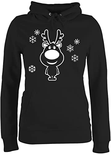 Pullover Damen Hoodie Frauen - Weihnachten Geschenke Christmas Bekleidung - Rentier Schneeflocken - XXL - Schwarz - rentierpullover weihnachtspullis weihnachtsmotiv Rudolf Hoody weinachtspolover von Shirtracer