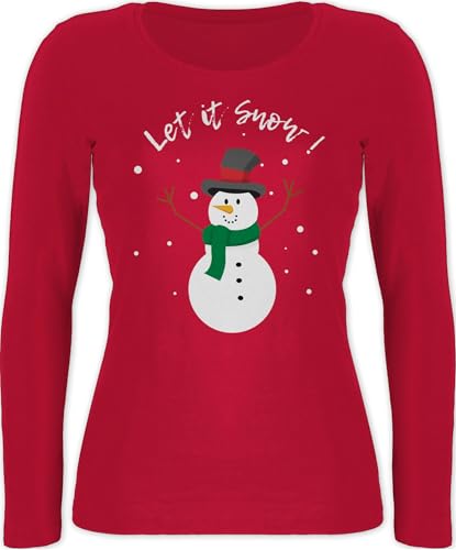 Langarmshirt Damen - Weihnachten Geschenke Christmas Bekleidung - Schneemann Let it Snow - XS - Rot - weihnachtsshirt Weihnachts Shirt weihnachtsmotiv weihnachtsmotive+weihnachtsmotiven Langarm von Shirtracer
