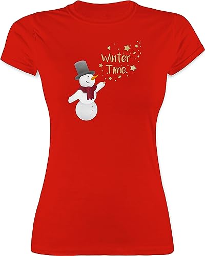 Shirt Damen - Weihnachten Geschenke Christmas Bekleidung - Schneemann Winterzeit - XL - Rot - Tshirt Mode Weihnachts Outfit t-Shirts festliches Merry x Mas für t–Shirt von Shirtracer