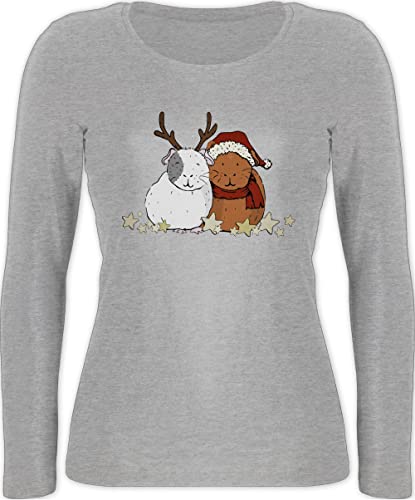 Langarmshirt Damen - Weihnachten Geschenke Christmas Bekleidung - Weihnachtliche Meerschweinchen - L - Grau meliert - Weihnachts Shirts Langarm weihnachtsoberteil weihnachtlich von Shirtracer