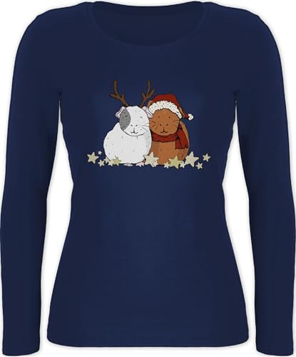 Langarmshirt Damen - Weihnachten Geschenke Christmas Bekleidung - Weihnachtliche Meerschweinchen - L - Marineblau - weihnachtsshirts weihnachtsshirt weihnachtsmotiv weihnacht Shirts von Shirtracer