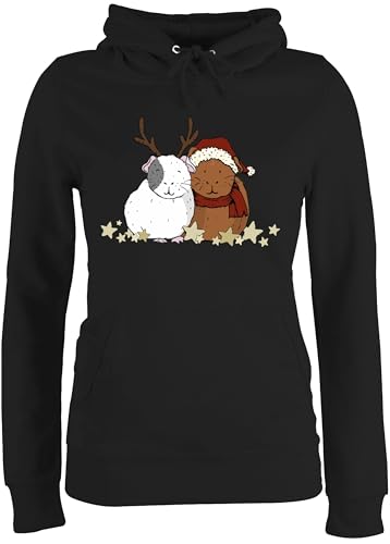 Pullover Damen Hoodie Frauen - Weihnachten Geschenke Christmas Bekleidung - Weihnachtliche Meerschweinchen - L - Schwarz - weihnachtshuddy weihnachtspullis weihnachtsmotiv weihnacht Hoody von Shirtracer