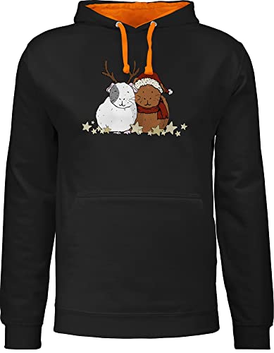 Pullover Herren Frauen Hoodie Kontrast zweifarbig - Weihnachten Geschenke Christmas Bekleidung - Weihnachtliche Meerschweinchen - M - Schwarz/Orange - weihnachtspulli weihnachtshoody weihnacht von Shirtracer