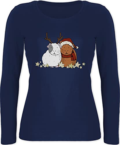 Langarmshirt Damen - Weihnachten Geschenke Christmas Bekleidung - Weihnachtliche Meerschweinchen - XL - Marineblau - weihnachtlich weihnachtstshirt langarm weihnachtliches weihnachtsshirt langer arm von Shirtracer