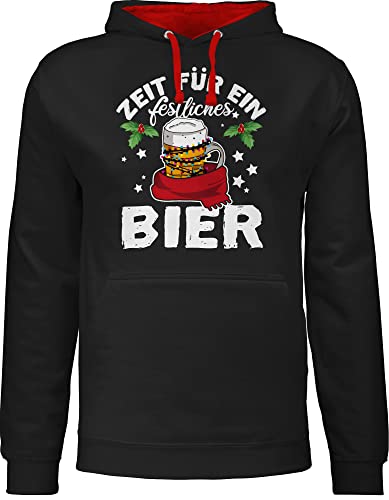 Pullover Herren Frauen Hoodie Kontrast zweifarbig - Weihnachten Geschenke Christmas Bekleidung - Zeit für EIN festliches Bier - L - Schwarz/Rot - Weihnachts hässlich Hoodies wheinachtspulover von Shirtracer