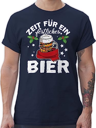 T-Shirt Herren - Weihnachten Geschenke Christmas Bekleidung - Zeit für EIN festliches Bier - M - Navy Blau - weihnachtstshirt Mann weihnachtstshirts Xmas weihnachtsbier Tshirt männer von Shirtracer