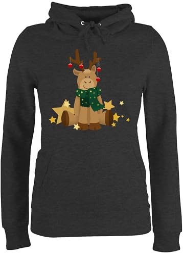 Pullover Damen Hoodie Frauen - Weihnachten Geschenke Christmas Bekleidung - süßer Elch - L - Anthrazit meliert - weihnacjtspoluver weihnachtspullis weihnachtsmotiv süßes Hoody weihnachtshuddy von Shirtracer
