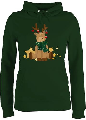 Pullover Damen Hoodie Frauen - Weihnachten Geschenke Christmas Bekleidung - süßer Elch - M - Dunkelgrün - weihnacjtspoluver weihnachtspullis weihnachtsmotiv süßes Pulli weihnachtshuddy von Shirtracer