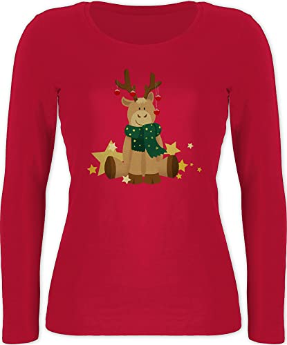 Langarmshirt Damen - Weihnachten Geschenke Christmas Bekleidung - süßer Elch - M - Rot - weihnachtshirt weihnachtsshirt weihnachtsmotiv süßes Shirt weinachtspolover weihnachtstshirts weihnacht von Shirtracer