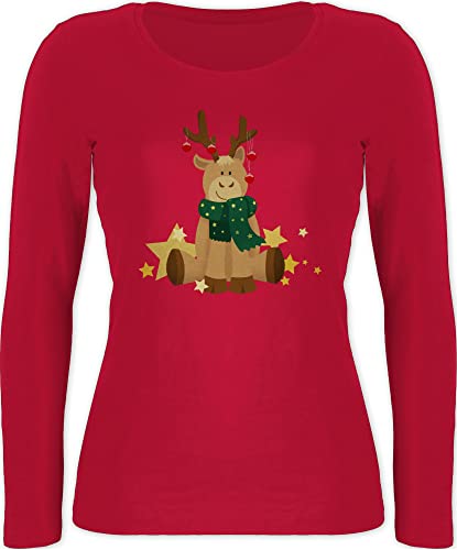 Shirtracer Langarmshirt Damen - Weihnachten Geschenke Christmas Bekleidung - süßer Elch - M - Rot - Weihnachts Rentier Longshirt weihnachtsthirt weinachspulover süßes Longsleeve von Shirtracer