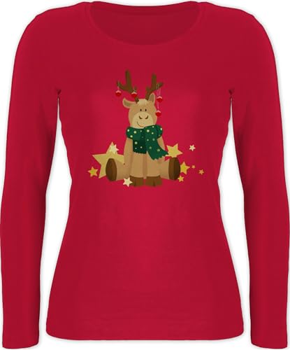 Langarmshirt Damen - Weihnachten Geschenke Christmas Bekleidung - süßer Elch - S - Rot - weihnachtshirt weihnachtsshirt weihnachtsmotiv süßes Shirt weinachtspolover weihnachtstshirts weihnacht von Shirtracer