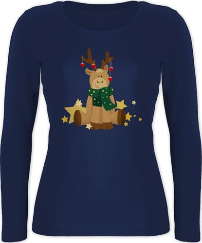 Langarmshirt Damen - Weihnachten Geschenke Christmas Bekleidung - süßer Elch - S - Marineblau - weihnachtshirt weihnachtsshirt weihnachtsmotiv süßes Shirt weinachtspolover weihnachtstshirts von Shirtracer