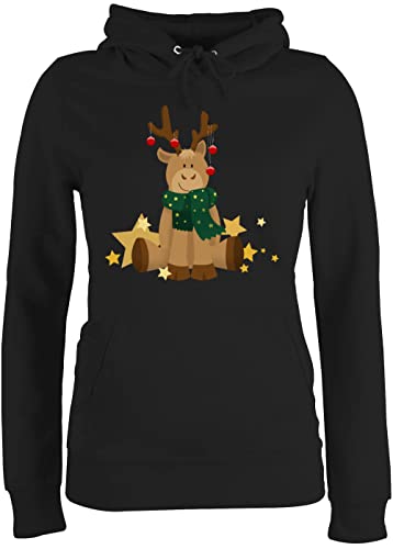 Pullover Damen Hoodie Frauen - Weihnachten Geschenke Christmas Bekleidung - süßer Elch - XS - Schwarz - Weinachten sweter weihnachtpullor weihachtspullover Frau weihnachtsmotive pullower von Shirtracer