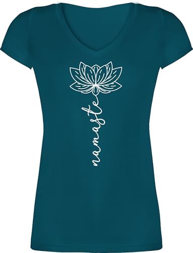 T-Shirt Damen V Ausschnitt - und Wellness Geschenk - Namaste Lotusblüte Yoga Chakra - 3XL - Türkis - t Shirt Frauen v-Ausschnitt Oberteil Tshirt Baumwolle t-Shirts Shirts für Kurzarm tailliert von Shirtracer