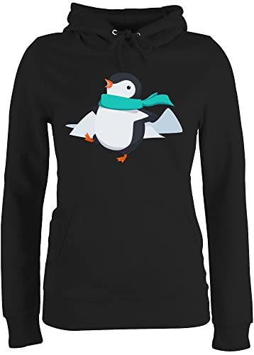 Pullover Damen Hoodie Frauen - Dschungel Deko Wildnis - Happy Pinguin - M - Schwarz - Pulli Pinguine Kadin kiyafetleri Penguin Kapuzenpullover wintermotiv Hoddies/pullies Geschenk für schal von Shirtracer