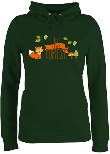 Pullover Damen Hoodie Frauen - Dschungel Deko Wildnis - In The Forest Wald Fuchs - M - Dunkelgrün - Oberteil mit tiermotiv Animal Print im Kapuze Hoodie+Damen+Wald der Huddy Plovers Fun-Sweatshirts von Shirtracer