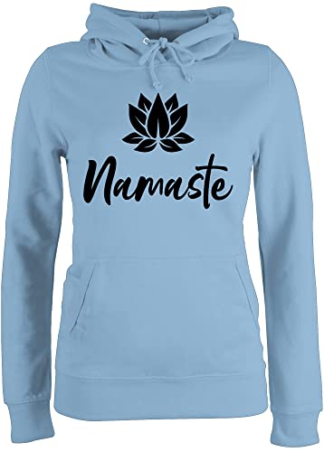 Pullover Damen Hoodie Frauen - Yoga und Wellness Geschenk - Namaste mit Lotusblüte schwarz - L - Hellblau - Kapuzenpullover Geschenke Hoddies/pullies Pulli Yoga+Pullover+Damen Meditation von Shirtracer