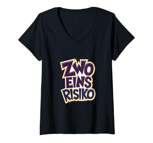 Damen Zwo Eins Risiko Lustiger Spruch Retro Comic Style T-Shirt mit V-Ausschnitt Damen Zwo Eins Risiko Lustiger Spruch Retro Comic Style T-Shirt mit V-Ausschnitt von Shirts mit lustigen Sprüchen by PeeKay