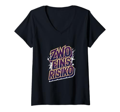 Damen Zwo Eins Risiko Lustiger Spruch Retro Comic Style T-Shirt mit V-Ausschnitt Damen Zwo Eins Risiko Lustiger Spruch Retro Comic Style T-Shirt mit V-Ausschnitt von Shirts mit lustigen Sprüchen by PeeKay