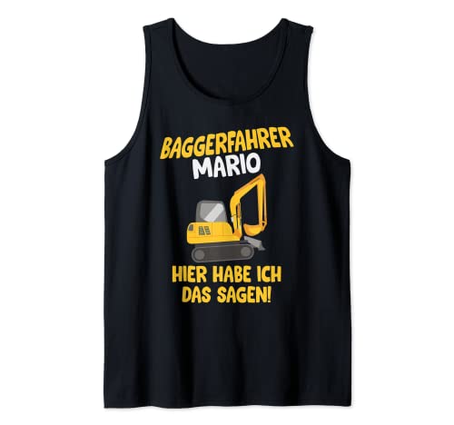 Baggerfahrer Mario, Baustelle T-Shirt mit Name, Kinder Tank Top von Shirts of Heaven - Bauarbeiter, Bagger & Baustelle