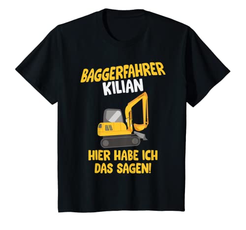 Kinder Baggerfahrer Kilian, Baustelle T-Shirt mit Name, Kinder T-Shirt von Shirts of Heaven - Bauarbeiter, Bagger & Baustelle