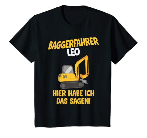 Kinder Baggerfahrer Leo, Baustelle T-Shirt mit Name, Kinder T-Shirt von Shirts of Heaven - Bauarbeiter, Bagger & Baustelle