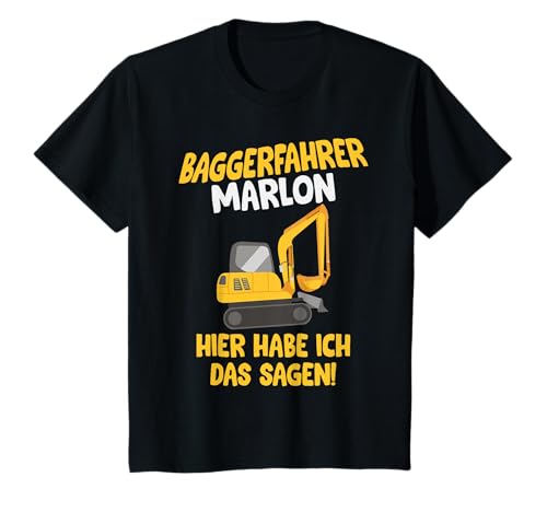 Baggerfahrer Marlon, Baustelle T-Shirt mit Name, Kinder T-Shirt von Shirts of Heaven - Bauarbeiter, Bagger & Baustelle