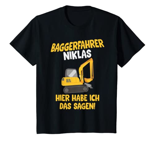 Kinder Baggerfahrer Niklas, Baustelle T-Shirt mit Name, Kinder T-Shirt von Shirts of Heaven - Bauarbeiter, Bagger & Baustelle