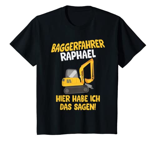 Kinder Baggerfahrer Raphael, Baustelle T-Shirt mit Name, Kinder T-Shirt von Shirts of Heaven - Bauarbeiter, Bagger & Baustelle