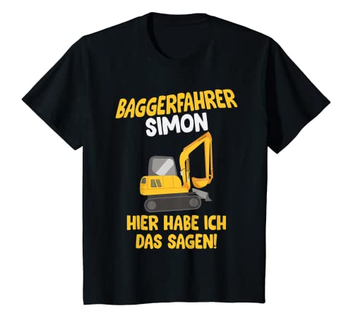 Kinder Baggerfahrer Simon, Baustelle T-Shirt mit Name, Kinder T-Shirt von Shirts of Heaven - Bauarbeiter, Bagger & Baustelle