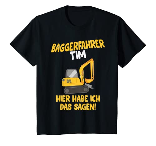 Kinder Baggerfahrer Tim, Baustelle T-Shirt mit Name, Kinder T-Shirt von Shirts of Heaven - Bauarbeiter, Bagger & Baustelle