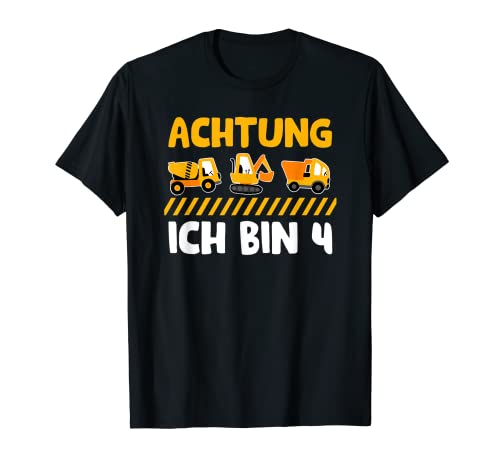 Achtung ich bin 4 - Baustelle Kinder, Baggerfahrer Junge T-Shirt von Shirts of Heaven