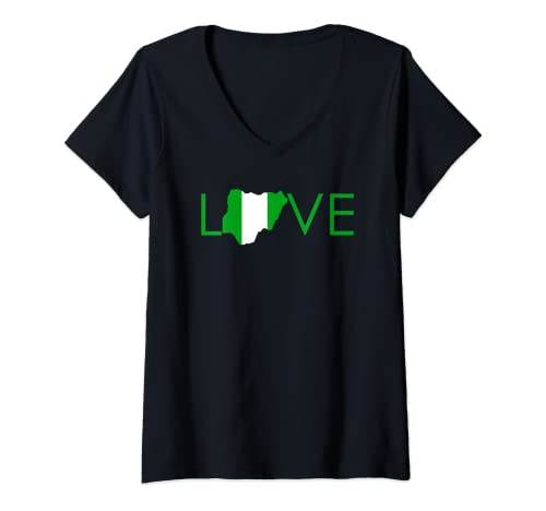 Damen Love Nigeria-Flaggen-Tageshemd T-Shirt mit V-Ausschnitt von Shirts to Wear for Nigerian Independence Day