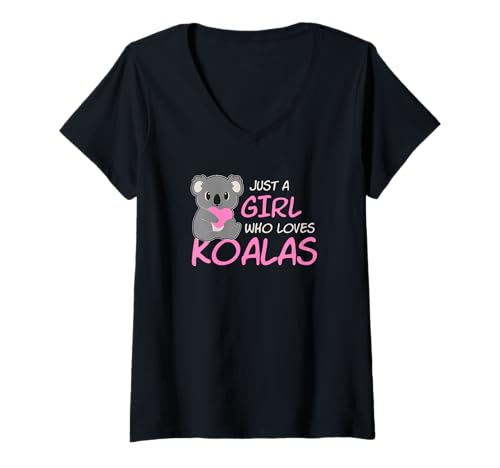 Damen Just A Girl Who Loves Koalas T-Shirt mit V-Ausschnitt von Shirts & Geschenke für Australien & Koalabär Fans