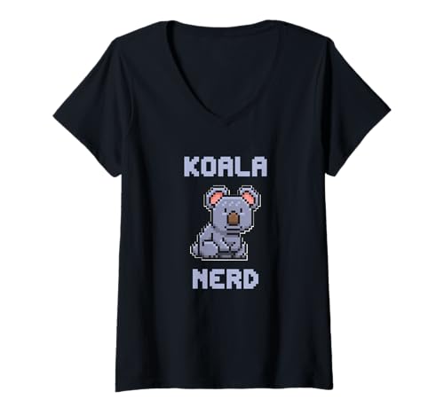 Damen Koala Nerd Nerdiger Pixel Koalabär Computerfreak Geek T-Shirt mit V-Ausschnitt von Shirts & Geschenke für Australien & Koalabär Fans