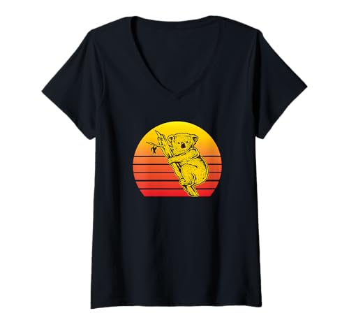 Damen Koala Retro Süßer Koalabär Sunset T-Shirt mit V-Ausschnitt von Shirts & Geschenke für Australien & Koalabär Fans