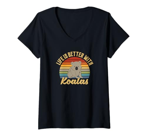 Damen Life Is Better With Koalas Retro Koala Koalabär T-Shirt mit V-Ausschnitt von Shirts & Geschenke für Australien & Koalabär Fans