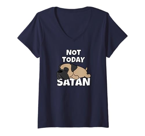 Damen Bullmastiff Fauler Hund Not Today Satan T-Shirt mit V-Ausschnitt von Shirts & Geschenke für Faulenzer & Faule Menschen