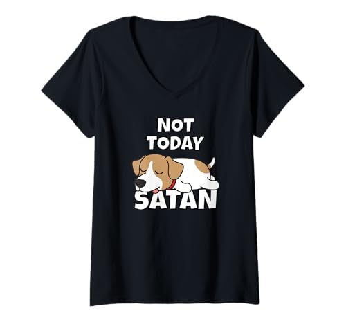 Damen Jack Russell Terrier Fauler Hund Not Today Satan T-Shirt mit V-Ausschnitt von Shirts & Geschenke für Faulenzer & Faule Menschen