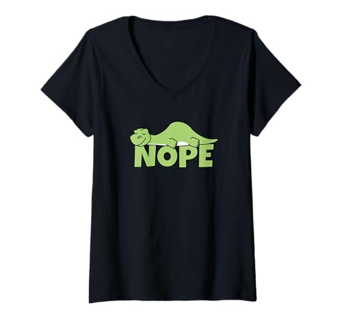 Damen Nope Not Today Fauler Dinosaurier Süßer Dino Brachiosaurus T-Shirt mit V-Ausschnitt von Shirts & Geschenke für Faulenzer & Faule Menschen