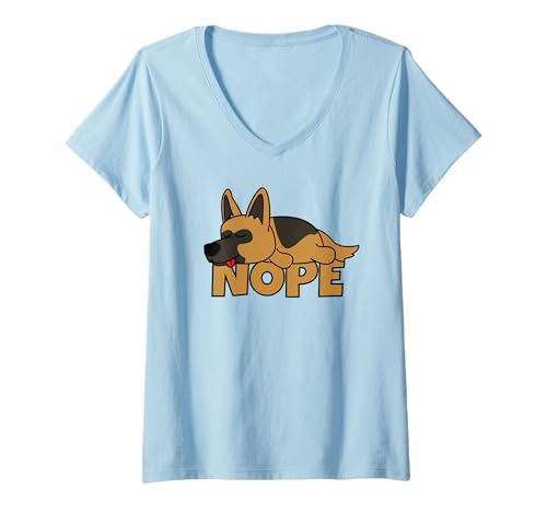 Damen Schäferhund Fauler Hund Nope T-Shirt mit V-Ausschnitt von Shirts & Geschenke für Faulenzer & Faule Menschen