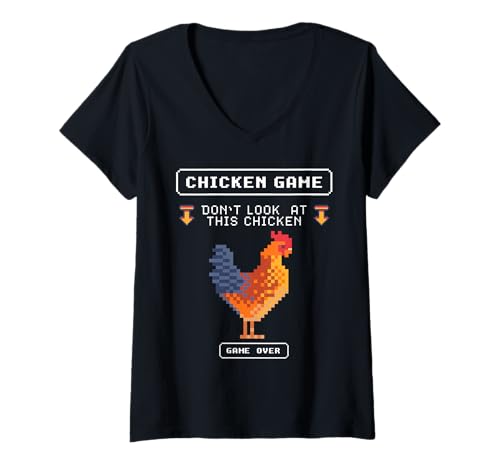 Damen 8-Bit Retro Chicken Spiel Schau nicht auf diesen Huhn Humor T-Shirt mit V-Ausschnitt Damen 8-Bit Retro Chicken Spiel Schau nicht auf diesen Huhn Humor T-Shirt mit V-Ausschnitt von Shirts with chickens on them, 8-bit pixelated art