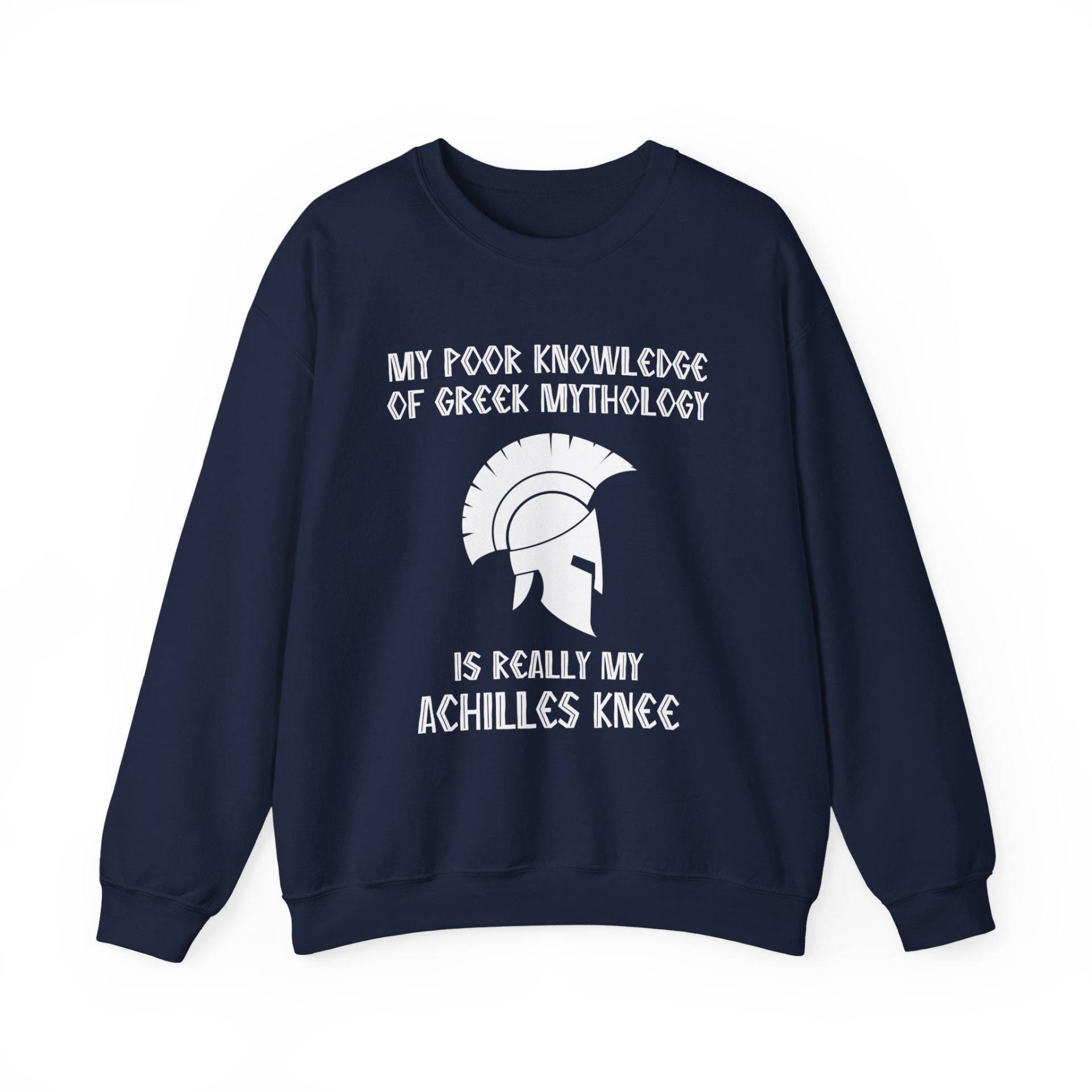 Funny Greek Mythology Sweatshirt, "My Achilles Knee" Pun Sweater, History Buff Gift, Unique Geeky Crewneck, Unisex Humor Pullover Funny Greek Mythology Sweatshirt, "My Achilles Knee" Pun Sweater, History Buff Gift, Unique Geeky Crewneck, Unisex Humor Pullover von ShirtsGeeksandmore