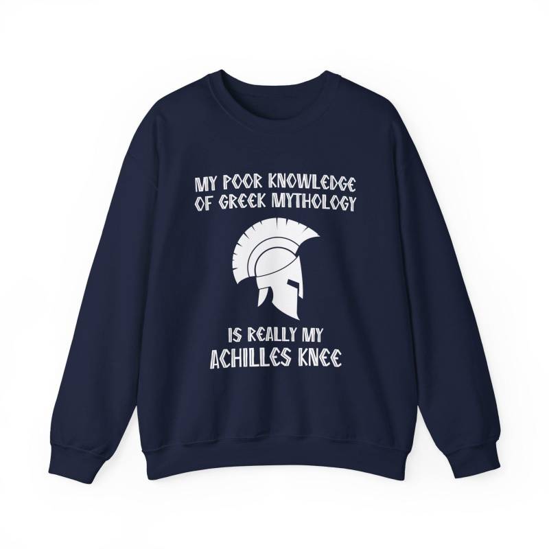 Funny Greek Mythology Sweatshirt, "My Achilles Knee" Pun Sweater, History Buff Gift, Unique Geeky Crewneck, Unisex Humor Pullover Funny Greek Mythology Sweatshirt, "My Achilles Knee" Pun Sweater, History Buff Gift, Unique Geeky Crewneck, Unisex Humor Pullover von ShirtsGeeksandmore