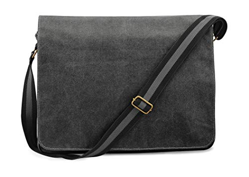 Quadra Vintage Canvas Despatch Bag, Schultasche, Umhängetasche, Black, von Quadra