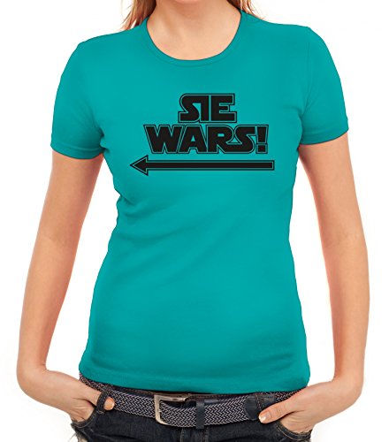 Lustiges Damen T-Shirt Sie Wars, Größe: XL,Karibikblau von Shirtstreet24