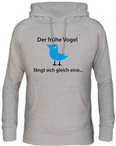 Shirtstreet, Der frühe Vogel fängt Sich gleich eine, Herren Herren Kapuzen Sweatshirt - Pullover S-3XL, Größe: S,Graumeliert von Shirtstreet24