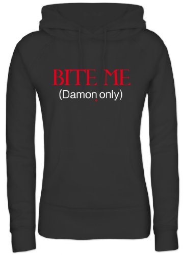 Shirtstreet,BITE ME (Damon Only), Vampir Vampire Damen/Lady Kapuzen Hoodie Pullover, Größe: S,Schwarz von Shirtstreet24