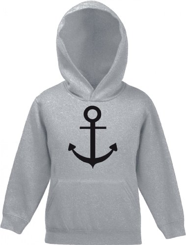 Shirtstreet24, ANKER, Kapitän Seefahrt Schiff Kinder Kids Kapuzen Sweatshirt Hoodie - Pullover, Größe: 116,Graumeliert von Shirtstreet24